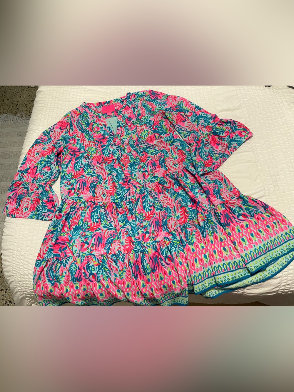 Lilly Pulitzer Pink & Teal Floral V-Neck Blouse